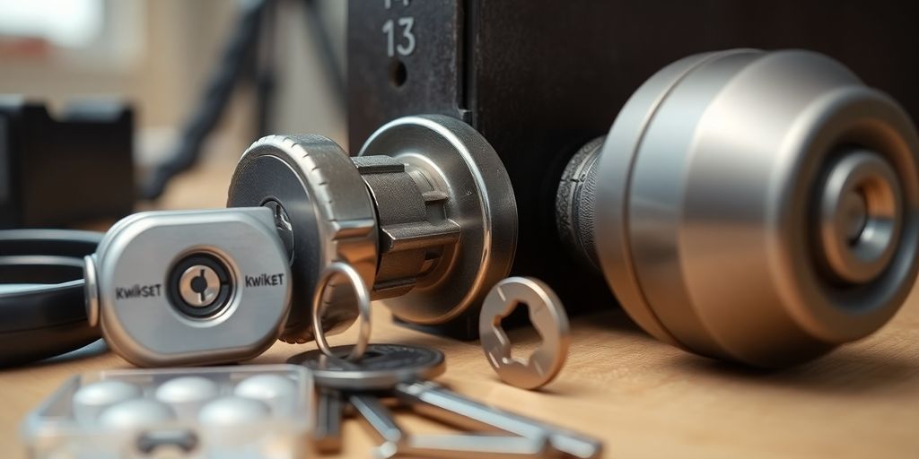 Close-up of a Kwikset lock rekeying process.