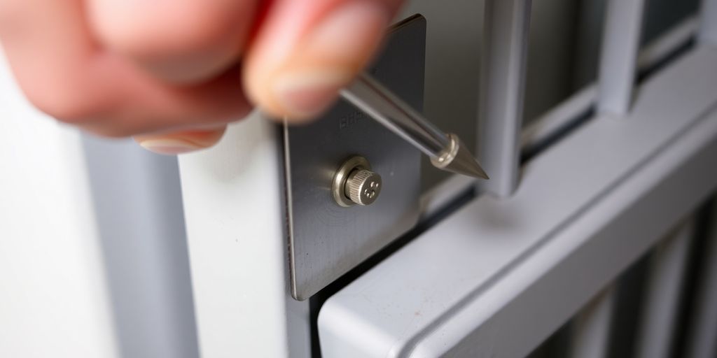 Person removing one-way screw from a security door.