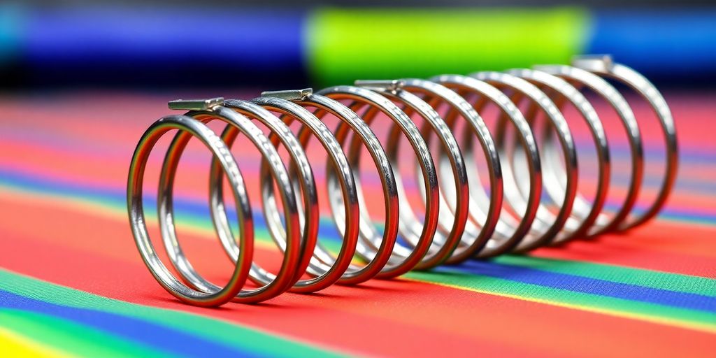 Close-up of trampoline springs on a colorful mat.
