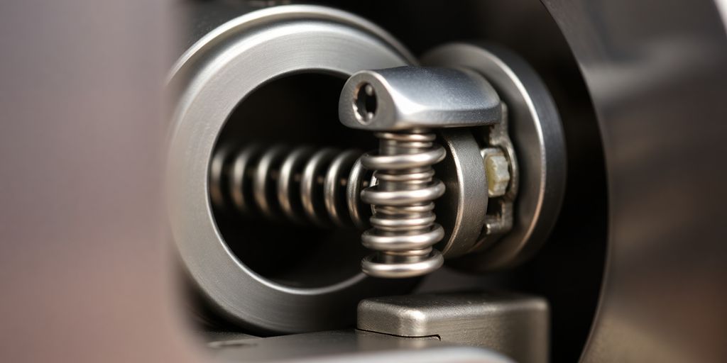 Close-up of a spring lock mechanism.