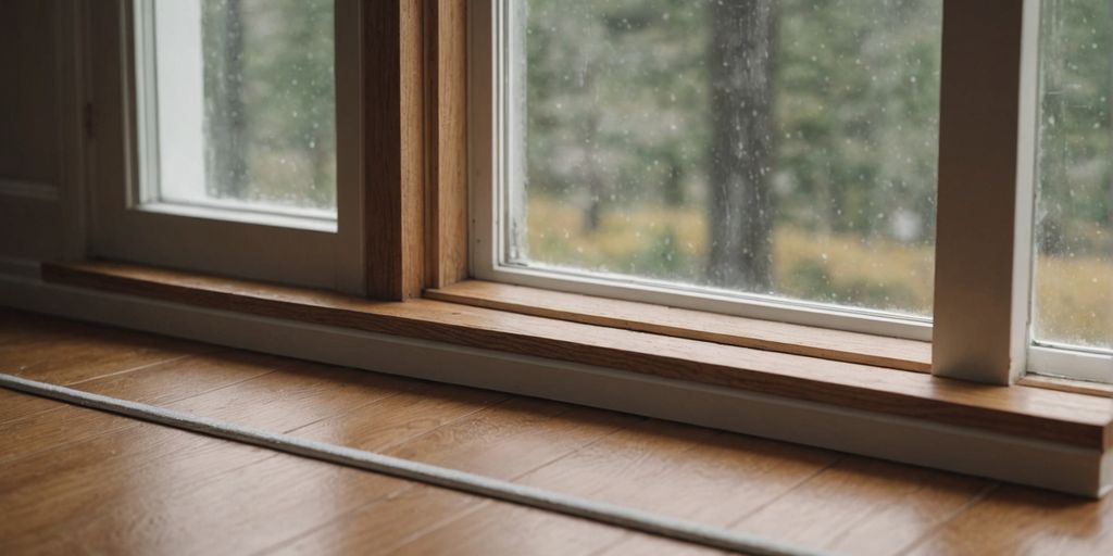 Window with weather strips in a cozy room