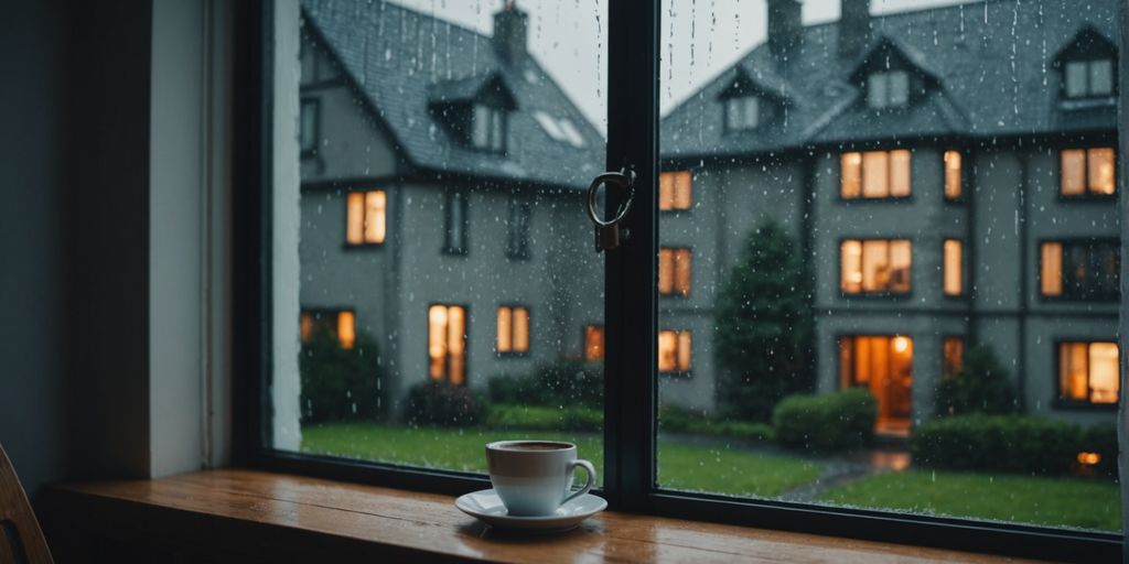 Home with weather-sealed windows in rainy weather.