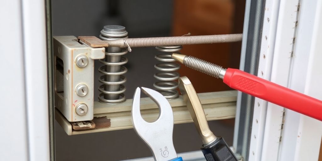 Close-up of a single hung window repair tools.