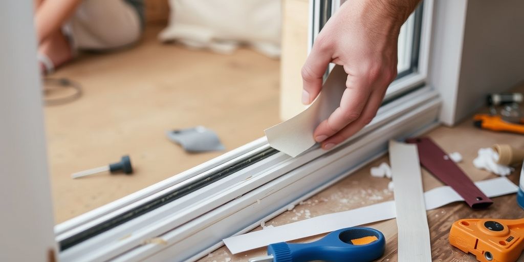 Installing weather strips on a window frame