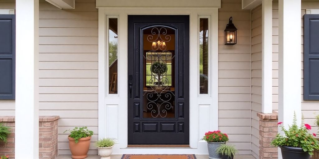 Elegant Anderson screen door in a home entryway.