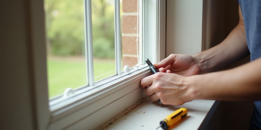 Hands removing double hung window sashes from a frame.