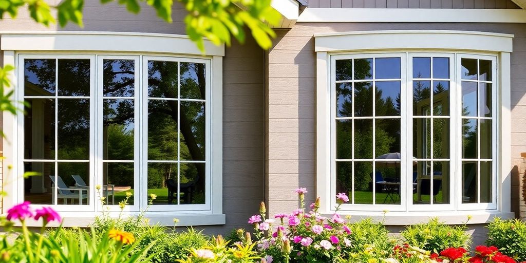 Modern home with Tafco windows and lush greenery.