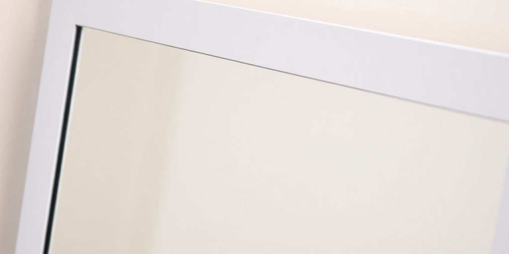 Close-up of a medicine cabinet mirror door replacement.