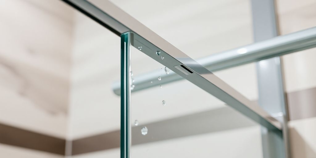 New shower door track in a modern bathroom setting.