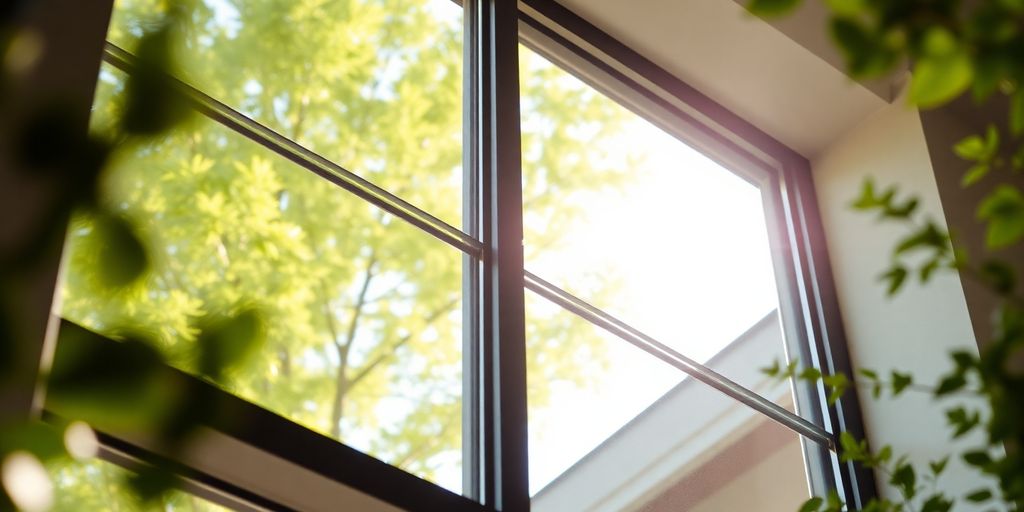 Modern cascade window with clear glass and sleek design.