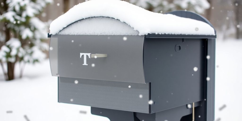 Winter mailbox shield protecting against snow and cold.