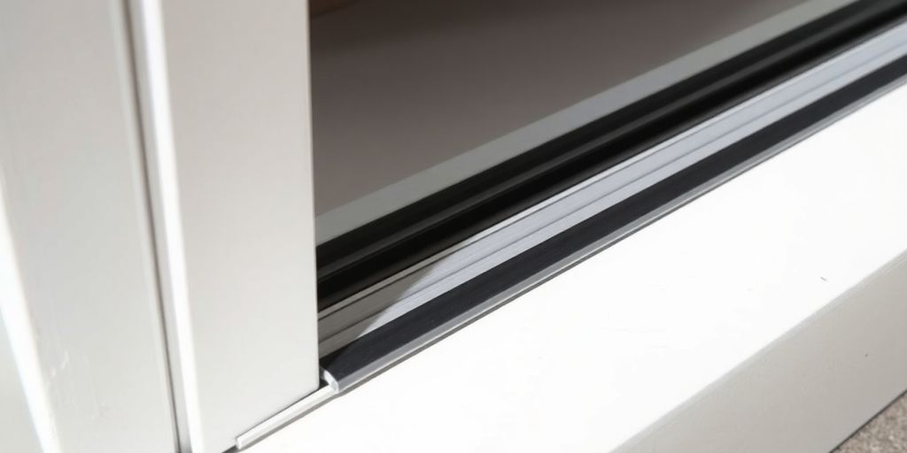 Close-up of a Larson storm door rubber sweep.