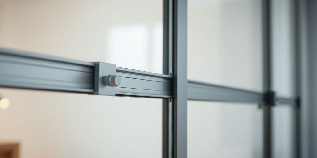 Close-up of a smooth sliding glass door mechanism.