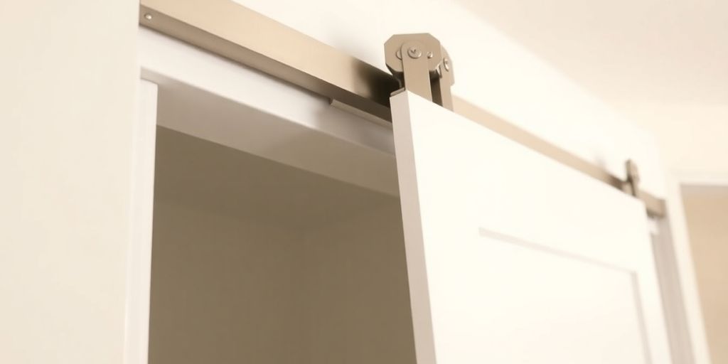 Sliding closet door top track and rollers installation.