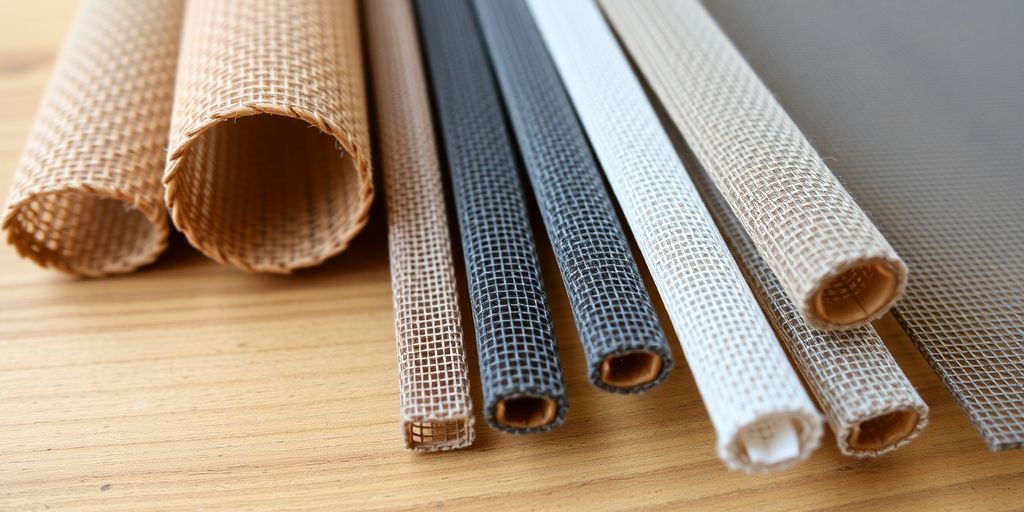 Different sizes of screen spline on a wooden surface.