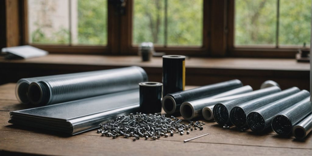 Essential window screen repair parts displayed on a table.