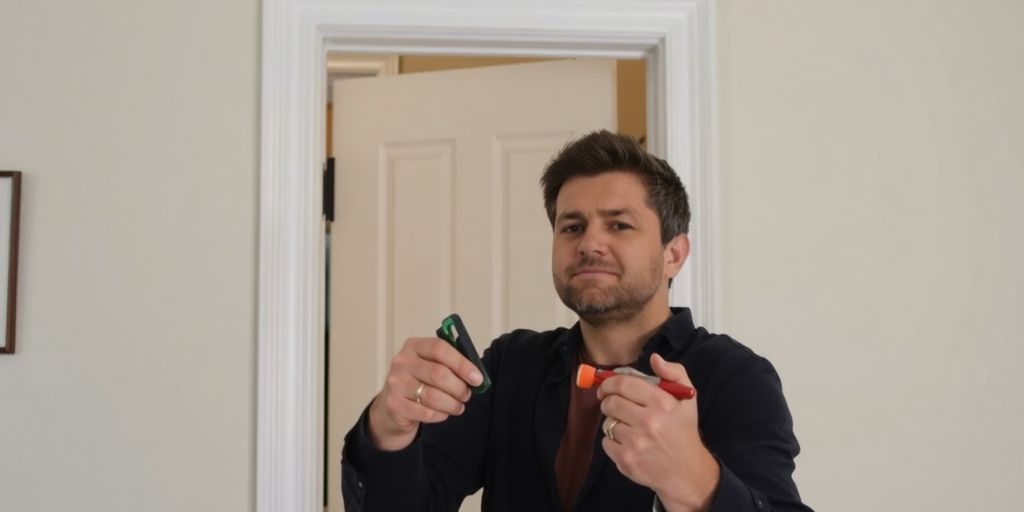 Person removing a pocket door in a home.