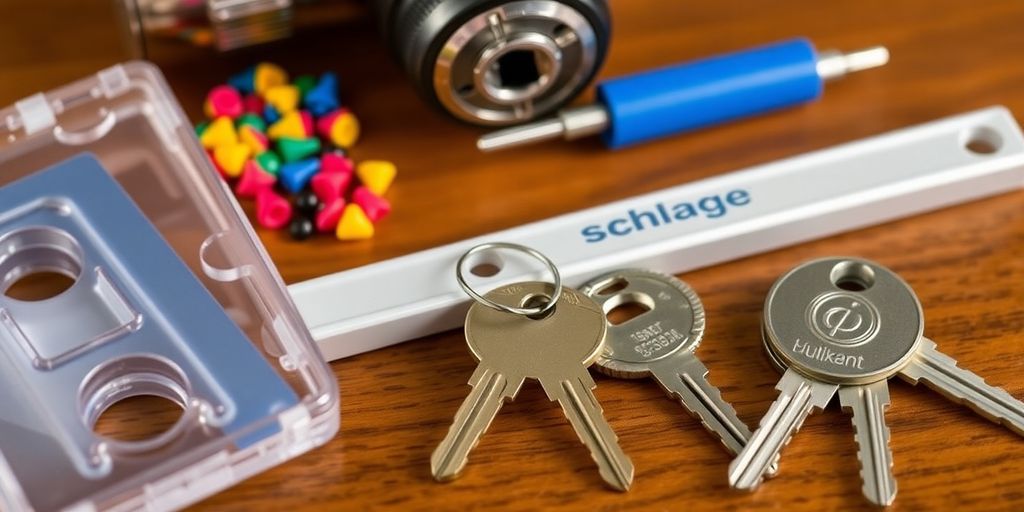Schlage Rekey Kit with colorful pins and key tools.