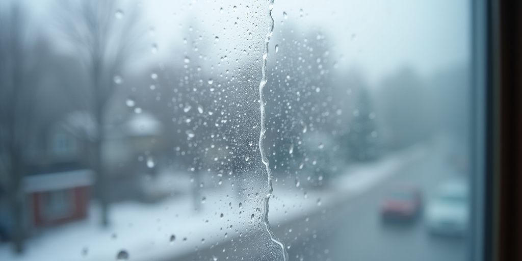Condensation on a window indicating a broken seal.
