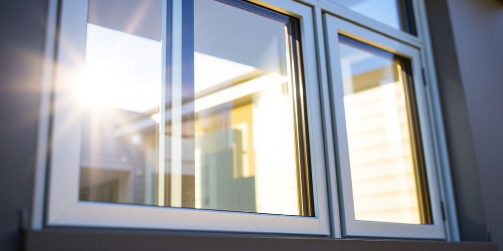 Close-up of weather shield windows on a modern home.