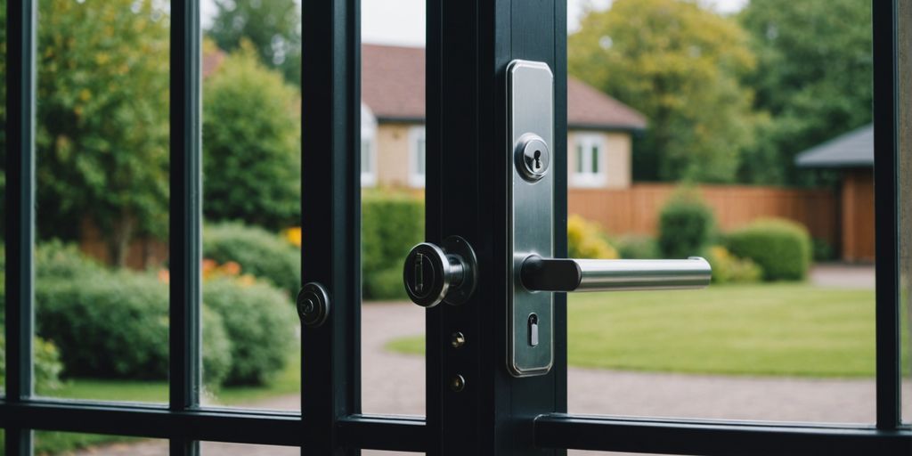 Patio door with a secure lock for enhanced safety.