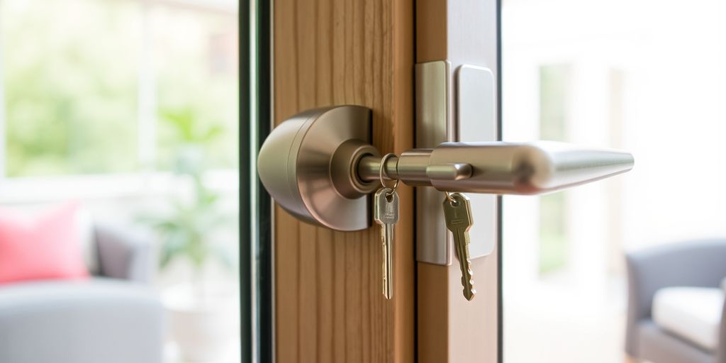 Secure patio door lock with key inserted