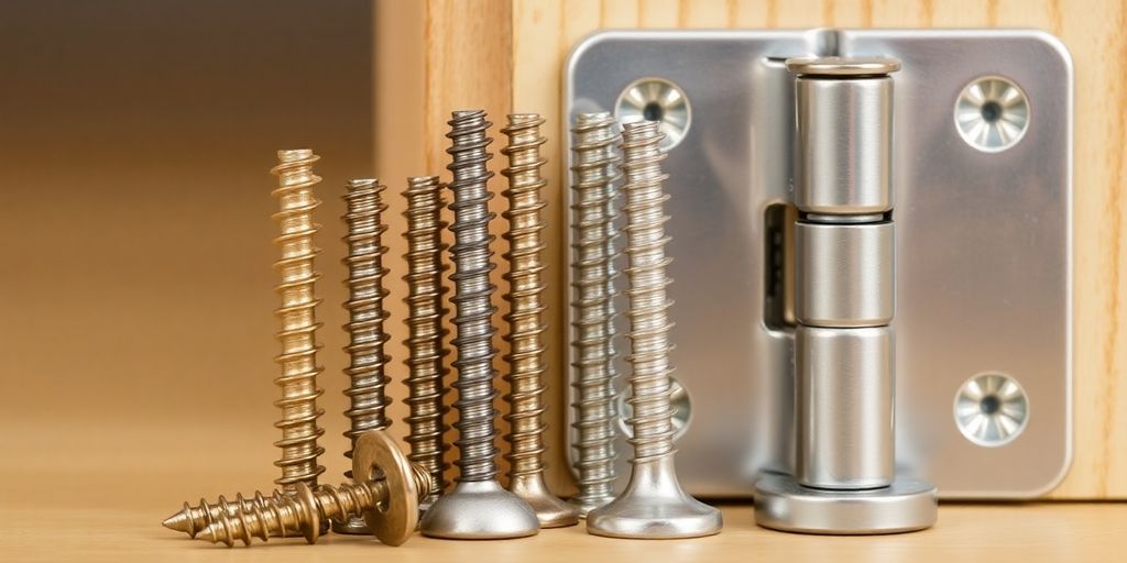 Different screw sizes next to door hinges.