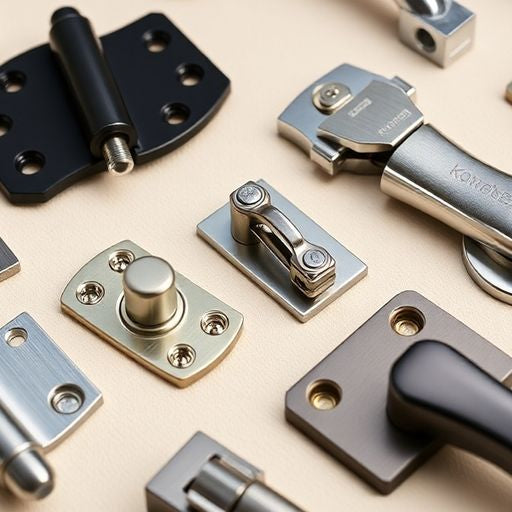 Close-up of Kawneer door parts for hardware replacement.
