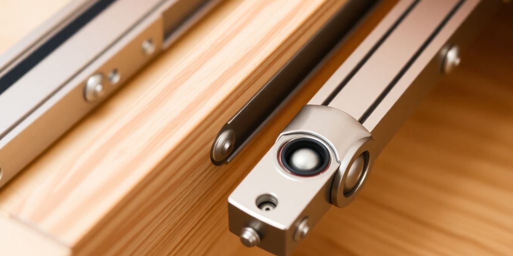 Close-up of ball bearing drawer slides in action.