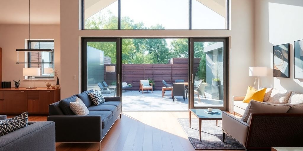 Modern Pella sliding door connecting indoor and outdoor spaces.