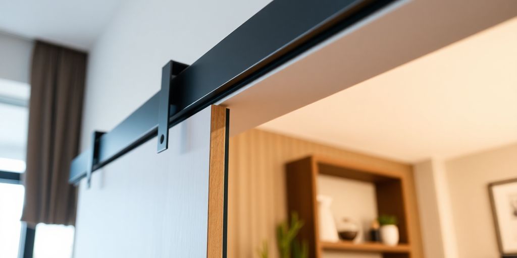 Close-up of a modern sliding door track in a home.