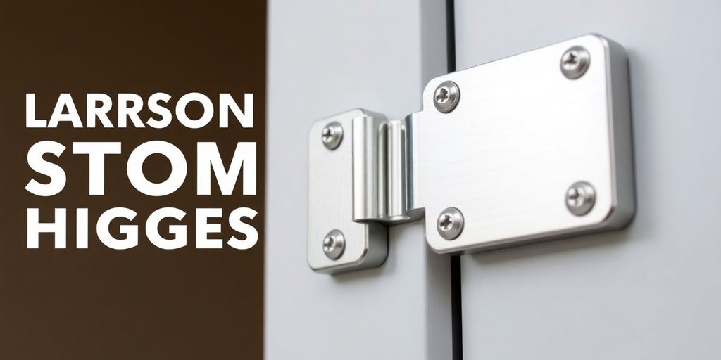 Close-up of durable Larson storm door hinges on a door.