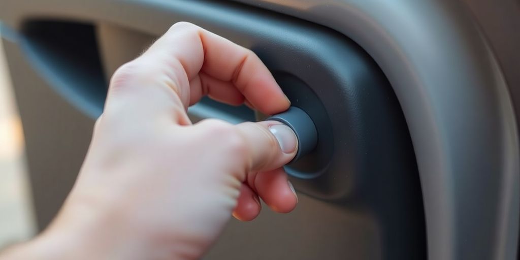 Hand removing a window crank handle from a door.
