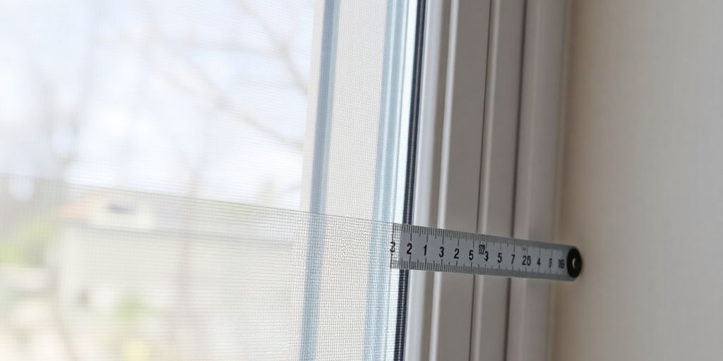Measuring tool next to a window screen for accuracy.