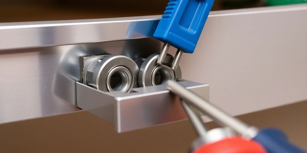 Ball bearings inserted into a drawer slide mechanism.