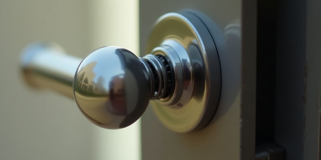 Close-up of door handle spring mechanism.