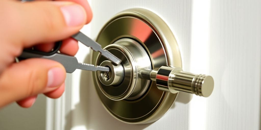 Hand rekeying a Kwikset lock with tools.
