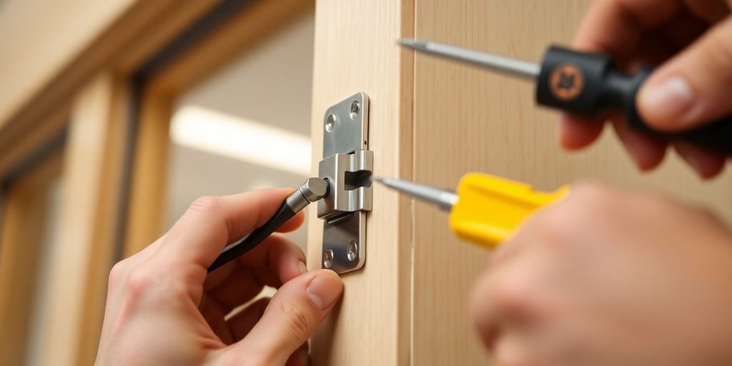 Adjusting double swing door hinges for better performance.
