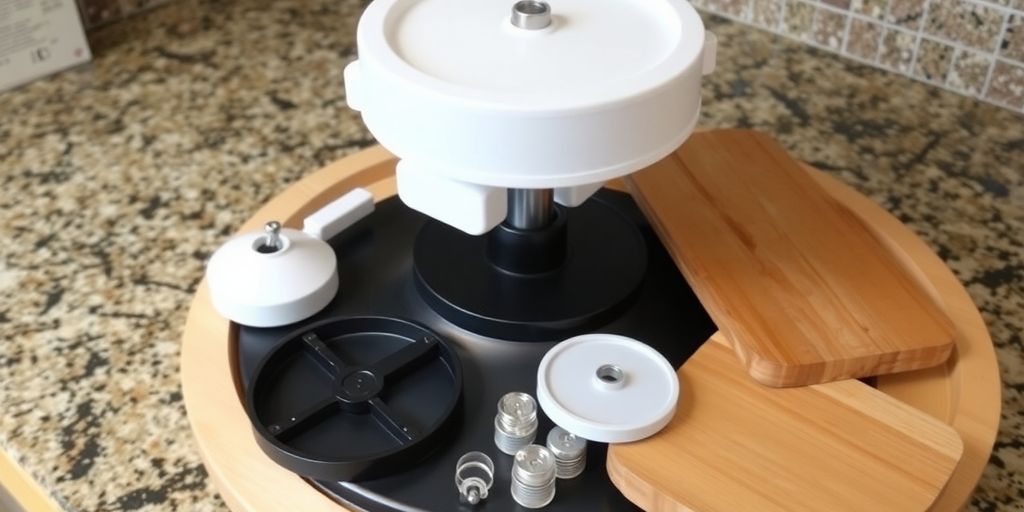 Lazy Susan parts on a kitchen countertop.