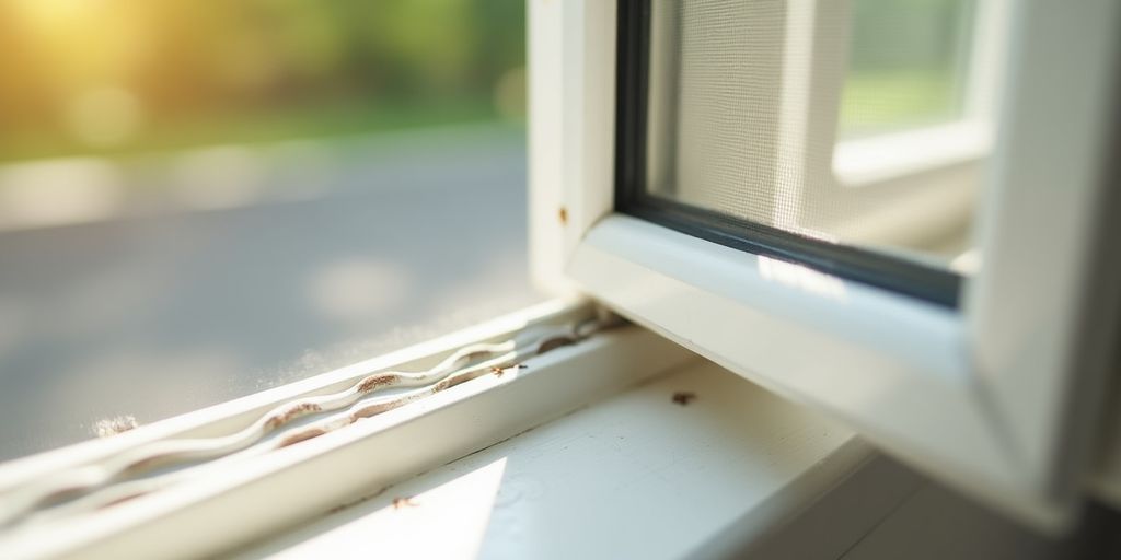 Close-up of sealed window to prevent bugs.