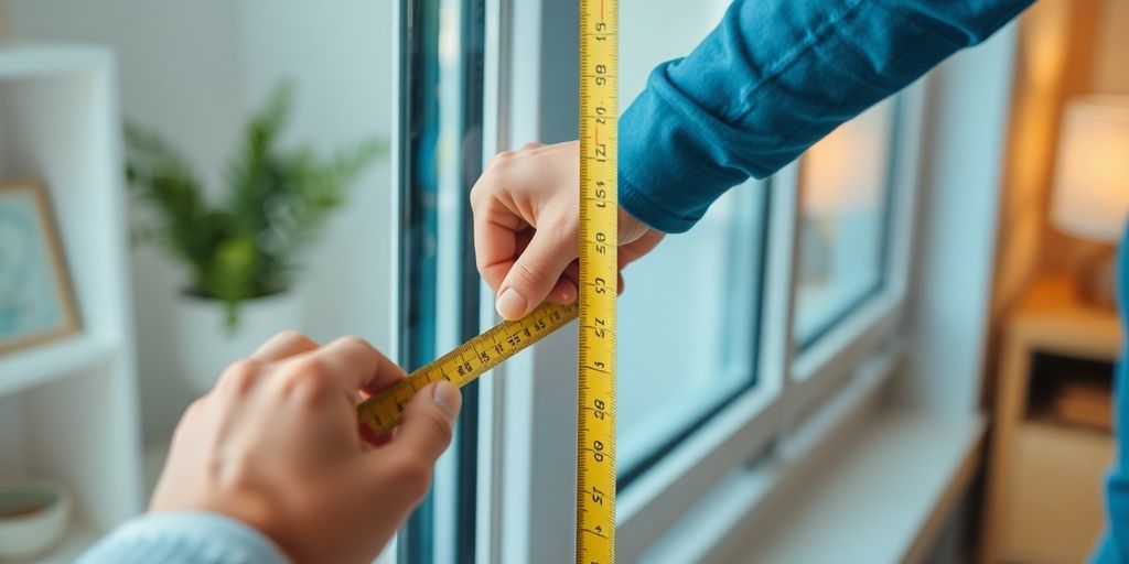 Person measuring window frame with a tape measure.