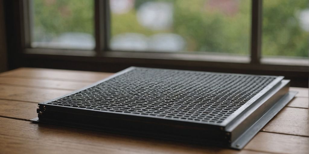 Assorted window screen replacement parts displayed on a table.