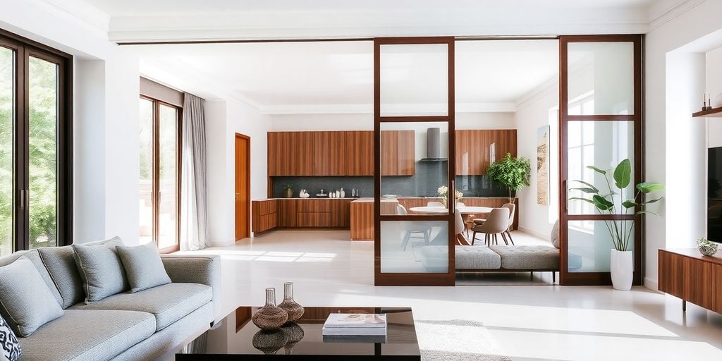 Modern sliding room dividers in a chic interior setting.