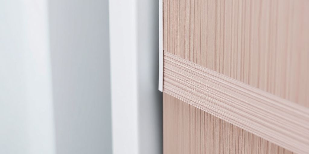 Close-up of an astragal strip on a door.