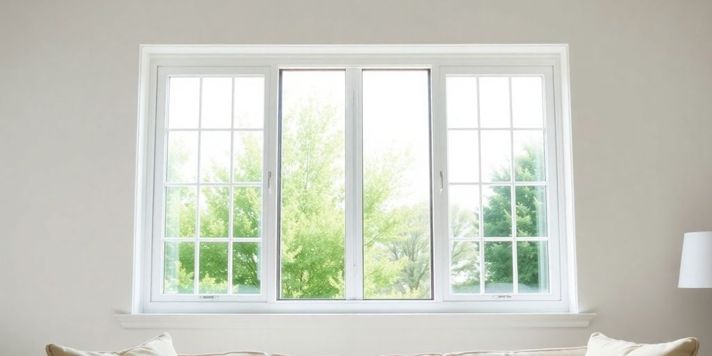 Bright living room with a double hung window open.