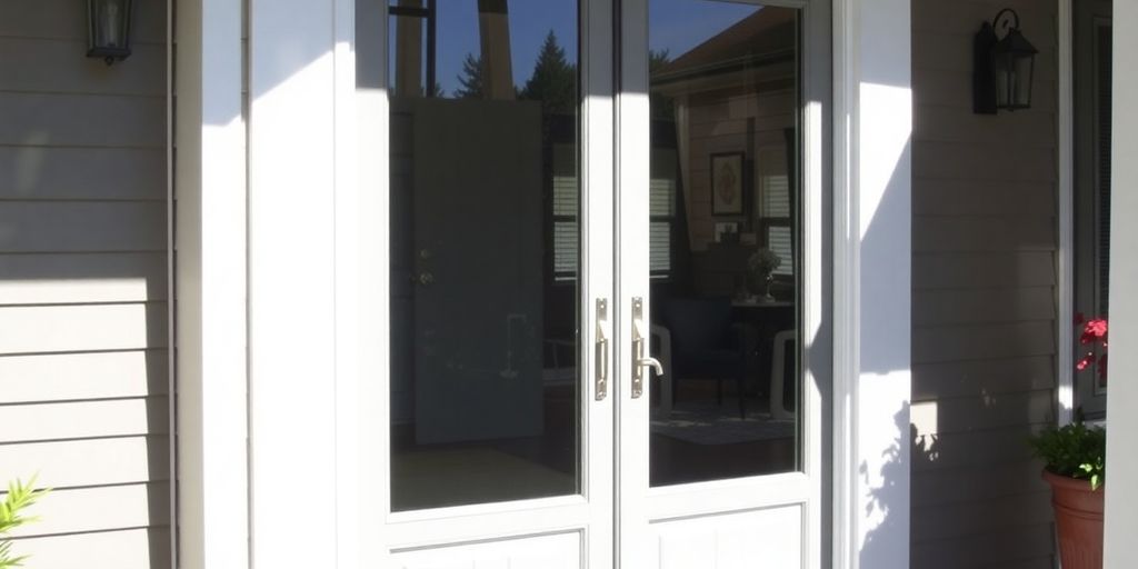 Elegant Anderson storm door with clear glass and frame.