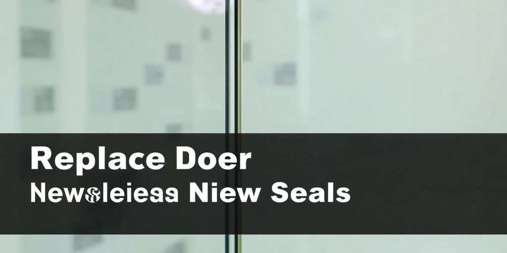 Close-up of a glass shower door with new seal.