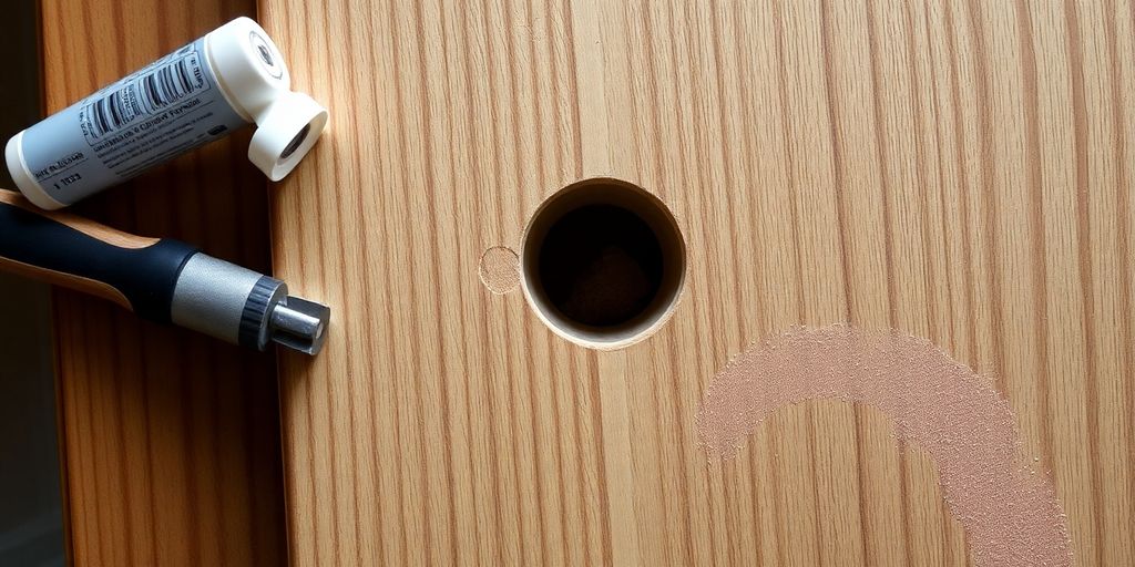 Repairing a hole in a stained hollow core door.