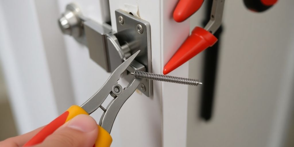 Hand removing hinge pin with pliers.