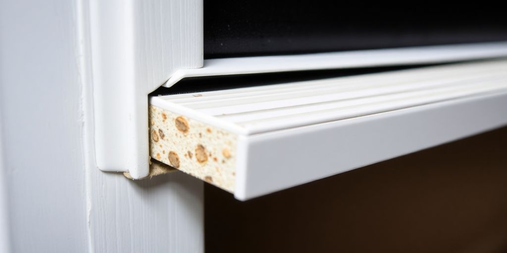 Close-up of weather stripping around a door.